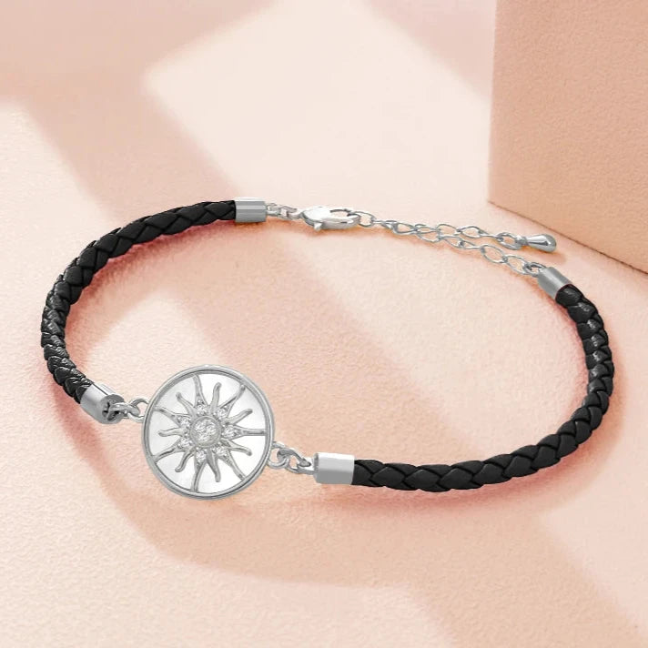 Pulsera Brújula de Cuero Rosa de los Vientos negro plata