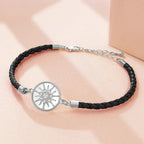 Pulsera Brújula de Cuero Rosa de los Vientos negro plata