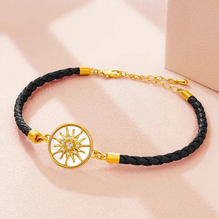 Pulsera Brújula de Cuero Rosa de los Vientos negro oro