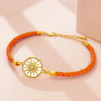 Pulsera Brújula de Cuero Rosa de los Vientos naranja oro