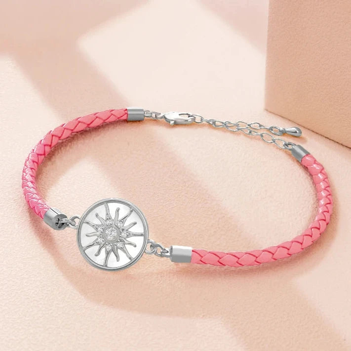 Pulsera Brújula de Cuero Rosa de los Vientos rosa plata