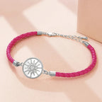 Pulsera Brújula de Cuero Rosa de los Vientos fucsia plata