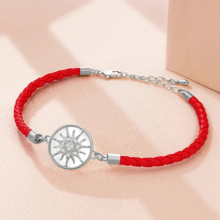 Pulsera Brújula de Cuero Rosa de los Vientos rojo plata