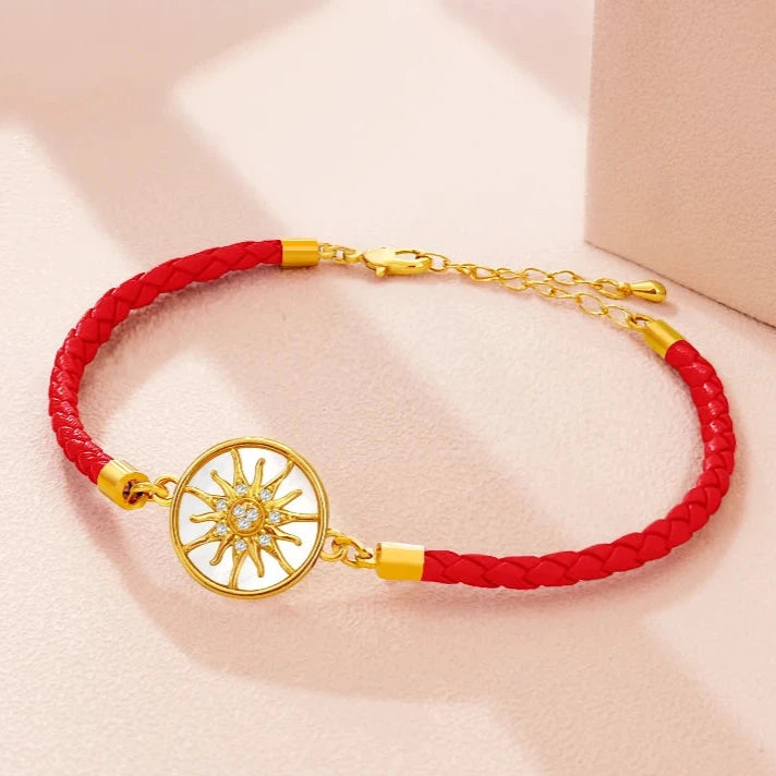Pulsera Brújula de Cuero Rosa de los Vientos rojo oro