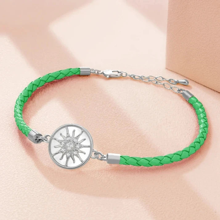 Pulsera Brújula de Cuero Rosa de los Vientos verde plata