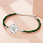 Pulsera Brújula de Cuero Rosa de los Vientos verde oscuro plata