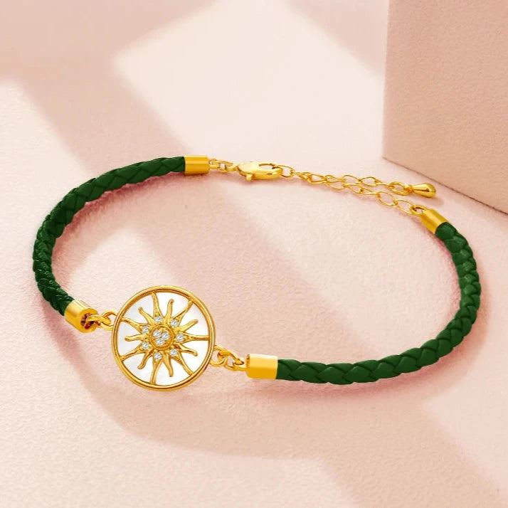 Pulsera Brújula de Cuero Rosa de los Vientos verde oscuro oro