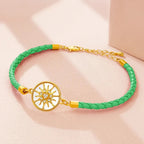 Pulsera Brújula de Cuero Rosa de los Vientos verde oro