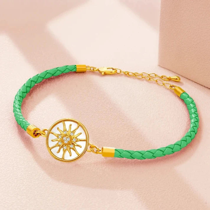 Pulsera Brújula de Cuero Rosa de los Vientos verde oro