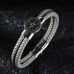 Pulsera Brújula Hombre Cuero Brújula Rosa de los Vientos gris