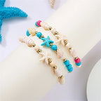 Pulsera de cordón con concha y estrella de mar azul estrella