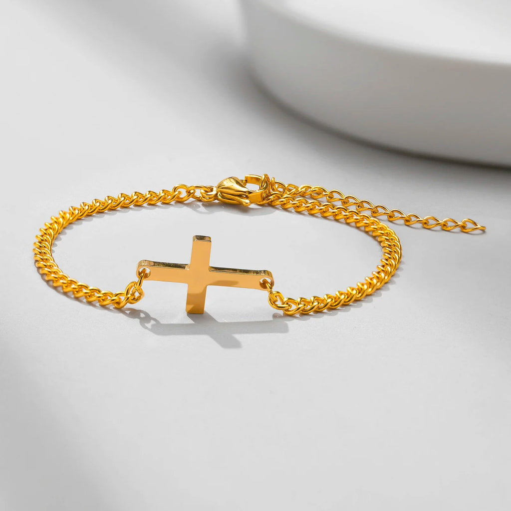 Pulsera Cruz Cadena Gourmet Hombre O Mujer oro