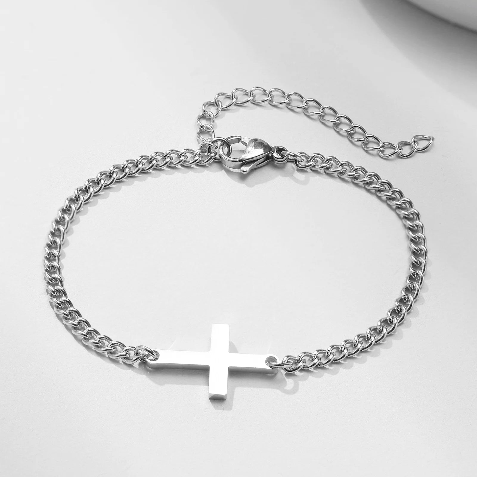 Pulsera Cruz Cadena Gourmet Hombre o Mujer plata