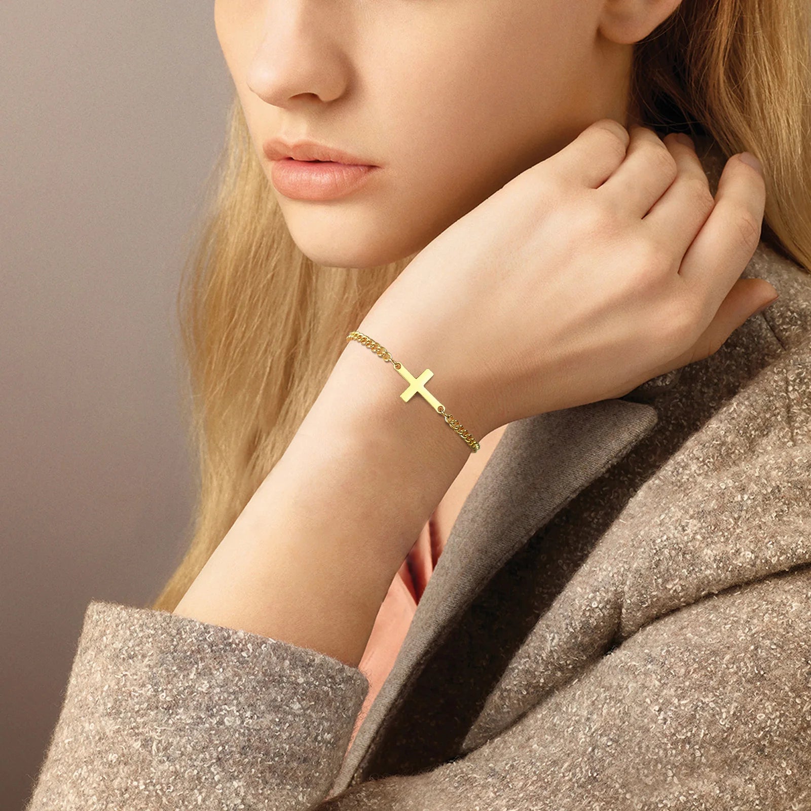 Pulsera Cruz Cadena Gourmet Hombre o Mujer oro