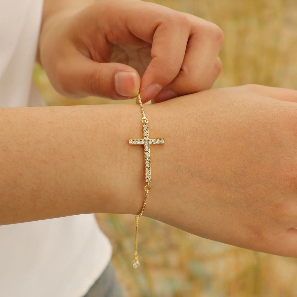Pulsera Cruz Cristiana Zirconia Mujer