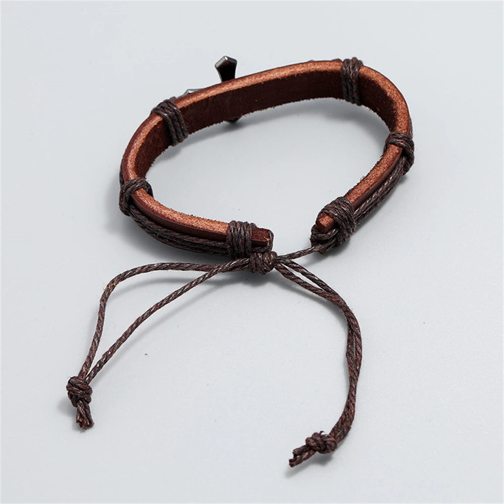 Pulsera Cruz de Cuero Hombre marrón