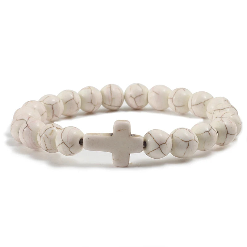Pulsera Cruz en Piedras Naturales blanco