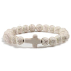 Pulsera Cruz en Piedras Naturales blanco