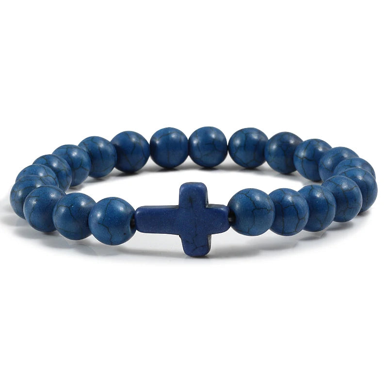 Pulsera Cruz en Piedras Naturales azul