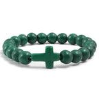 Pulsera Cruz en Piedras Naturales verde oscuro