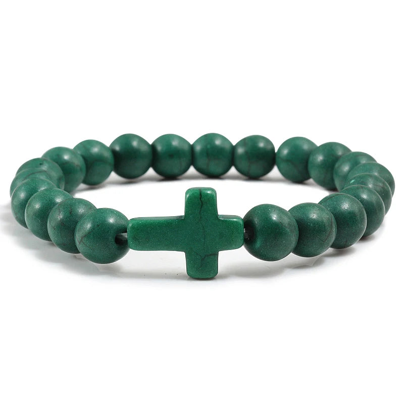 Pulsera Cruz en Piedras Naturales verde oscuro