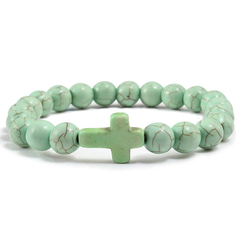 Pulsera Cruz en Piedras Naturales verde manzana
