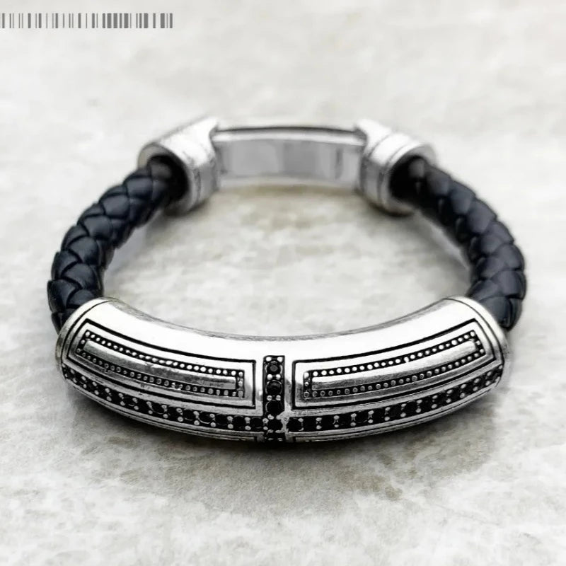 Pulsera Cruz Rústica de Cuero - Exception®