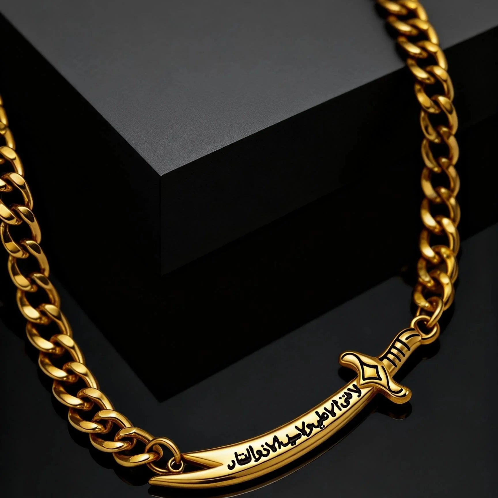 Pulsera cubana para hombre con espada Ali Zulfiqar árabe oro