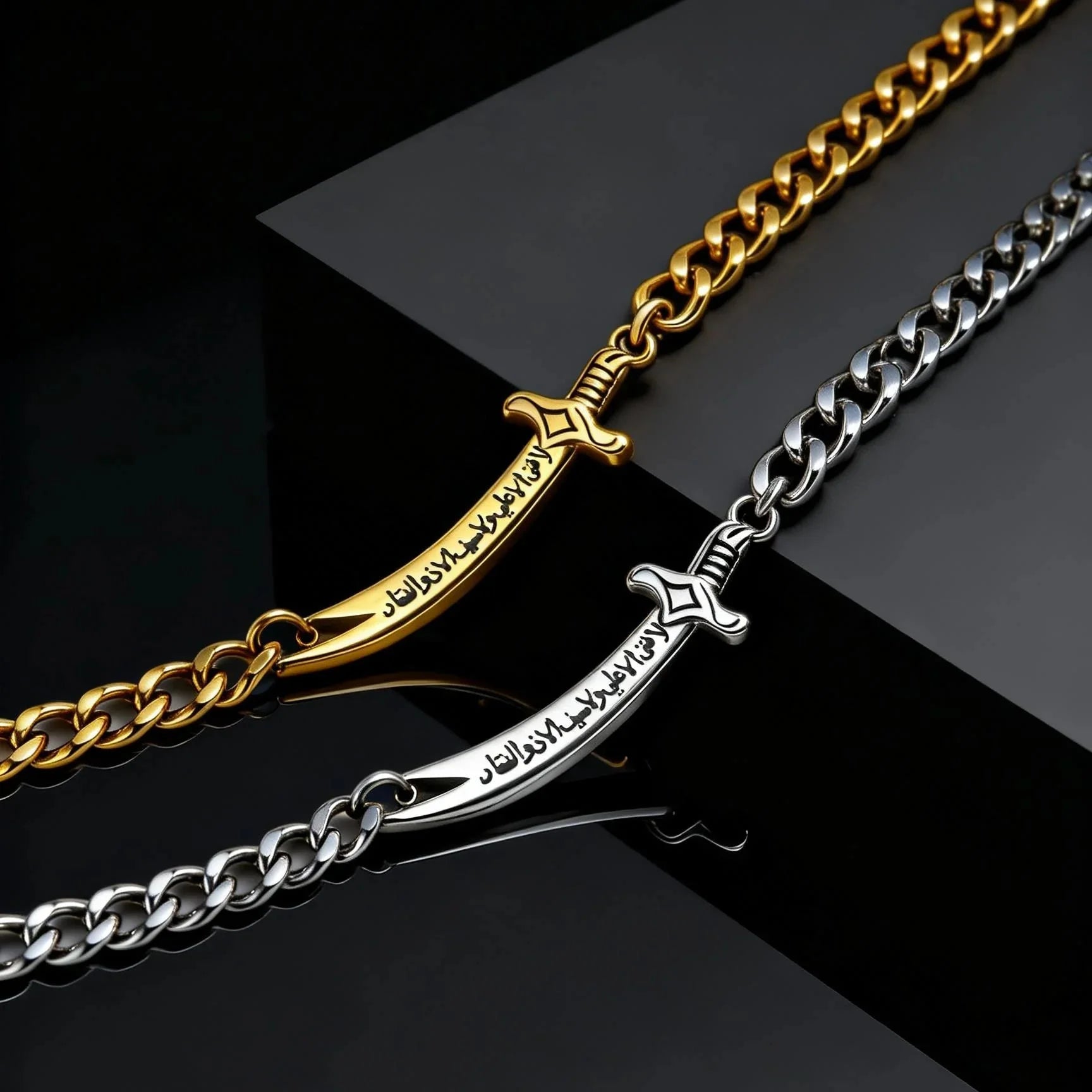 Pulsera cubana para hombre con espada Ali Zulfiqar árabe