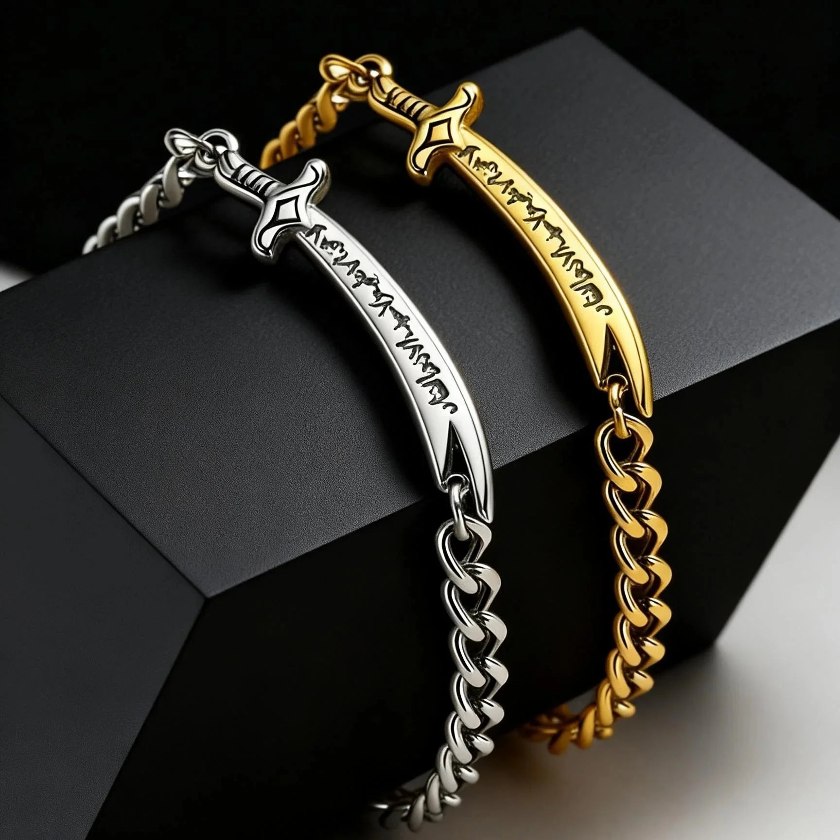 Pulsera cubana para hombre con espada Ali Zulfiqar árabe oro