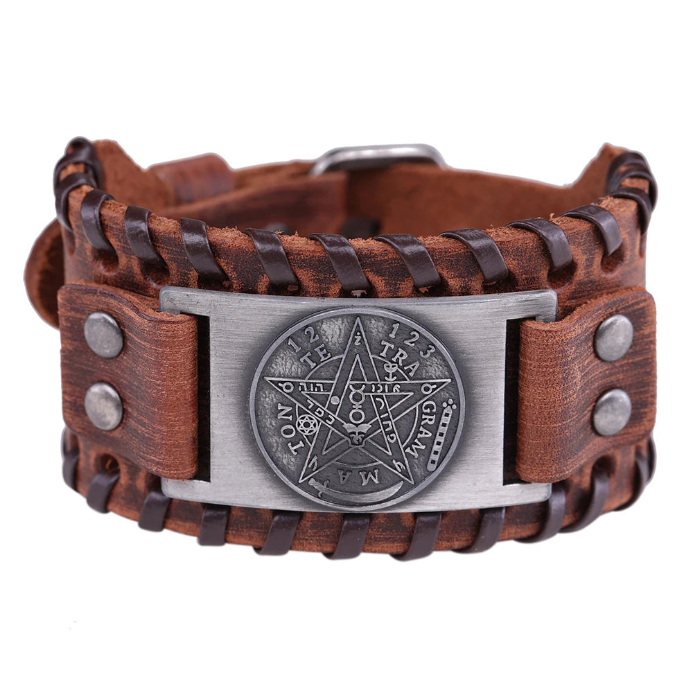 Pulsera de Cuero Pentáculo Brujería Pulsera Wicca 1