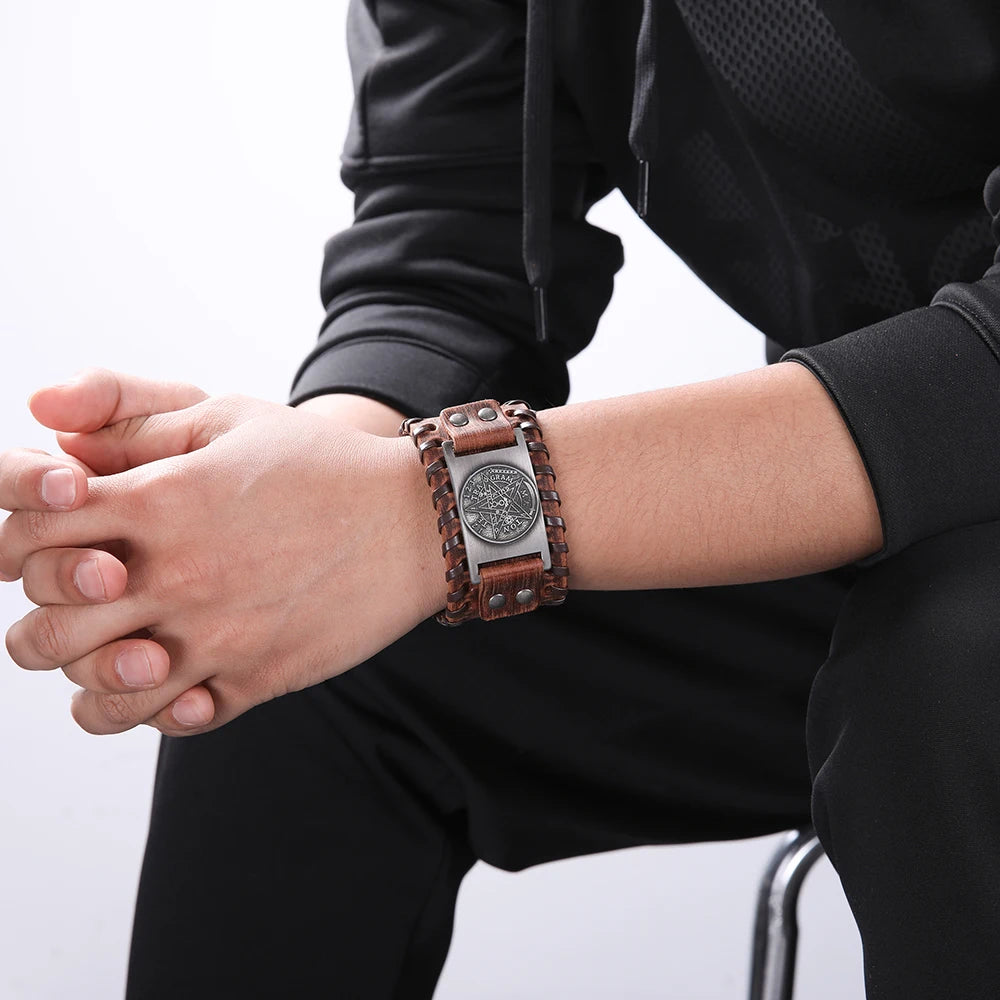 Pulsera de Cuero Pentáculo Brujería Pulsera Wicca 1