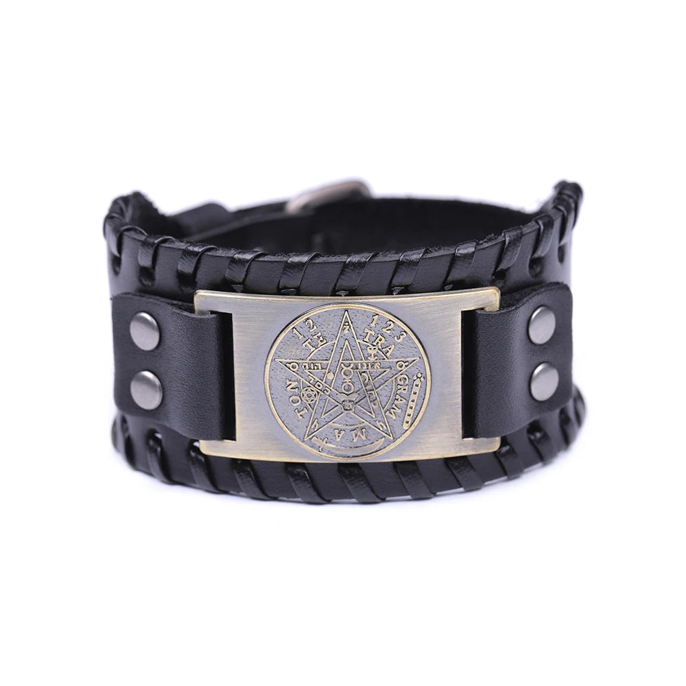 Pulsera de Cuero Pentáculo Brujería Pulsera Wicca 6