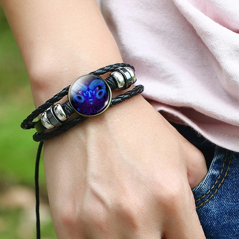 Pulsera de Cuero Signo del Zodiaco 12 Constelaciones 