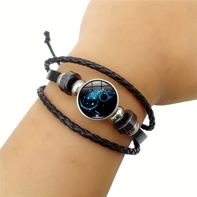 Pulsera de Cuero Signo del Zodiaco 12 Constelaciones 