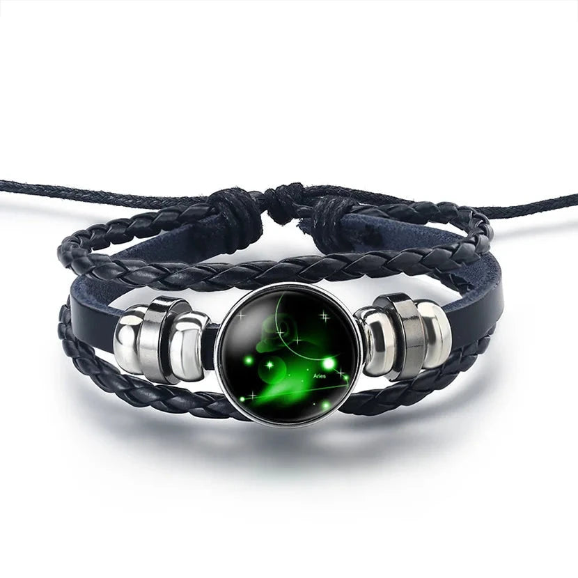 Pulsera de Cuero Signo del Zodiaco 12 Constelaciones aries