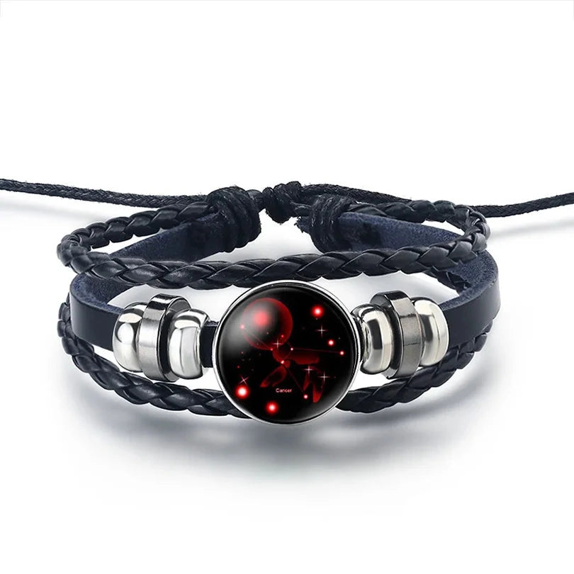 Pulsera de Cuero Signo del Zodiaco 12 Constelaciones cáncer