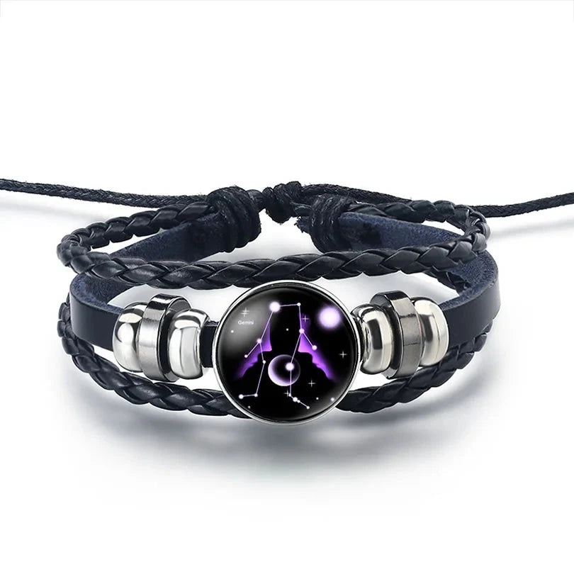 Pulsera de Cuero Signo del Zodiaco 12 Constelaciones géminis