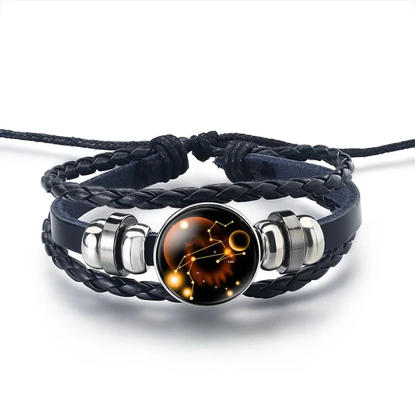 Pulsera de Cuero Signo del Zodiaco 12 Constelaciones león