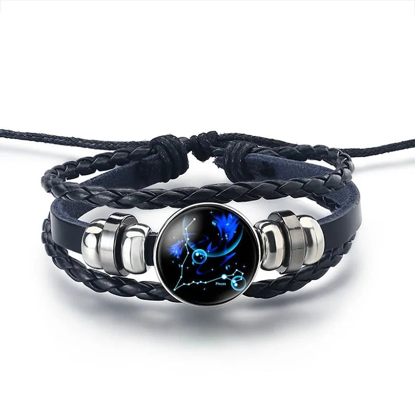 Pulsera de Cuero Signo del Zodiaco 12 Constelaciones piscis