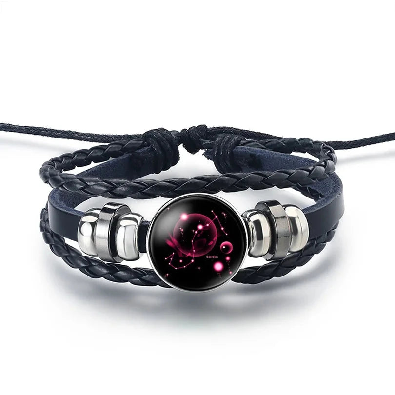 Pulsera de Cuero Signo del Zodiaco 12 Constelaciones escorpión