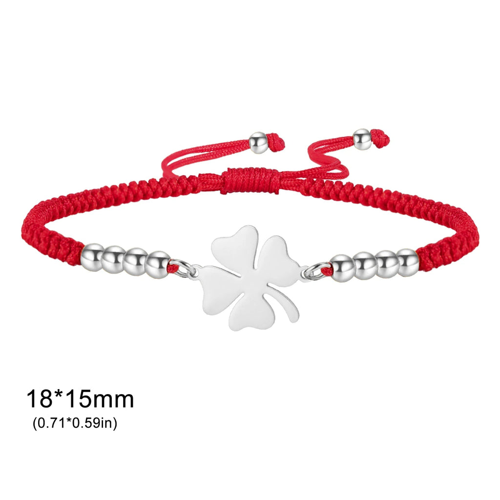 Pulsera de la amistad trébol de cuatro hojas roja y plateada