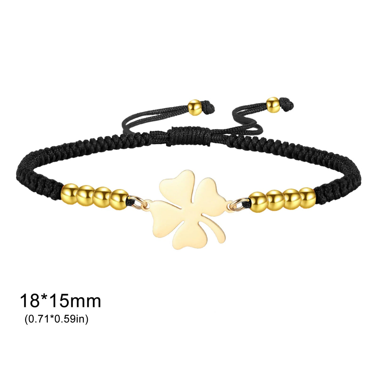 Pulsera de la amistad trébol de cuatro hojas negra y dorada