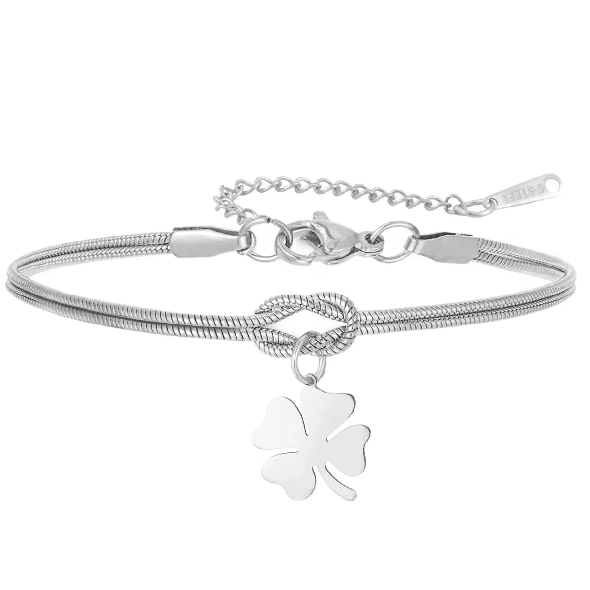 Pulsera de la amistad trébol de cuatro hojas plateada