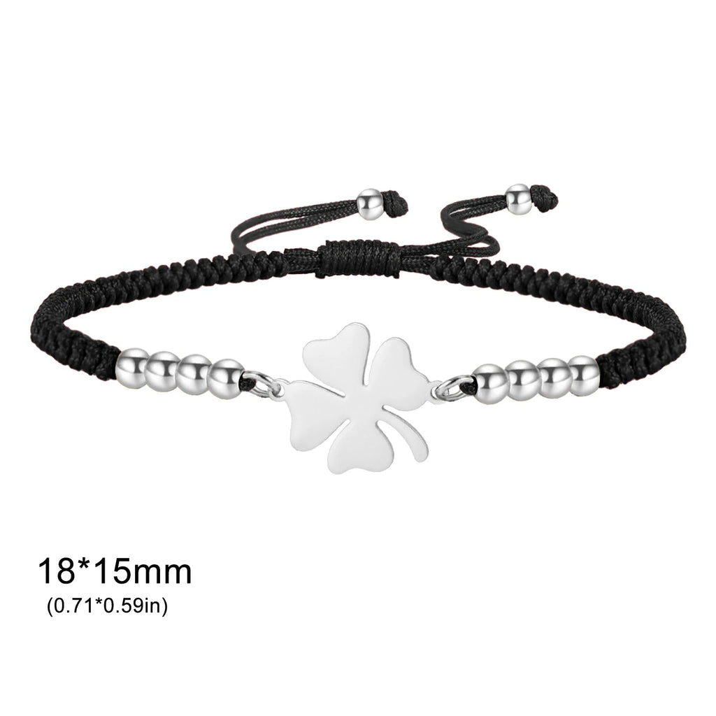 Pulsera de la amistad trébol de cuatro hojas negra y plateada