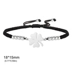 Pulsera de la amistad trébol de cuatro hojas negra y plateada