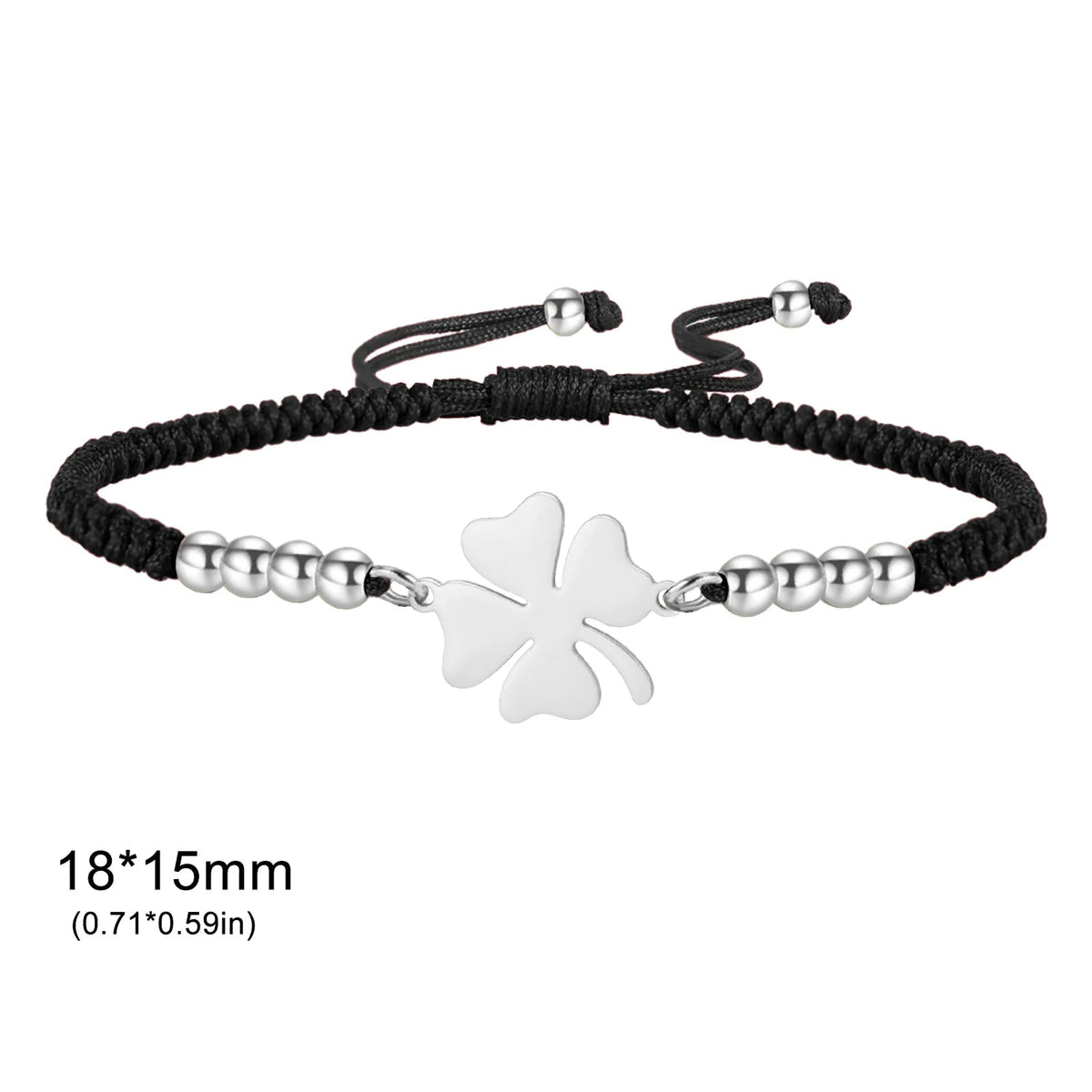 Pulsera de la amistad trébol de cuatro hojas negra y plateada