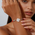 Pulsera de la amistad trébol de cuatro hojas roja y plateada