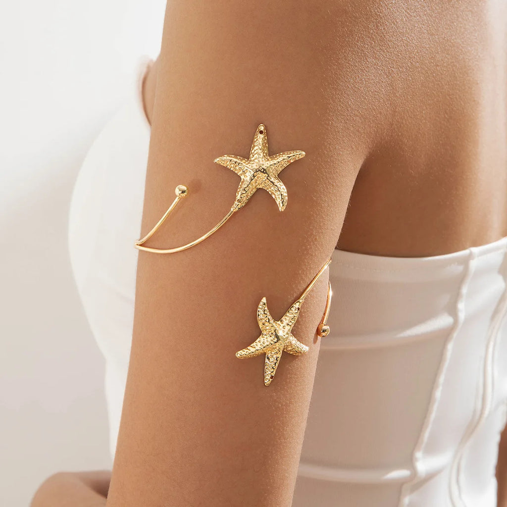 Pulsera de brazo boho para mujer - cadena de bíceps estrella de mar dorada