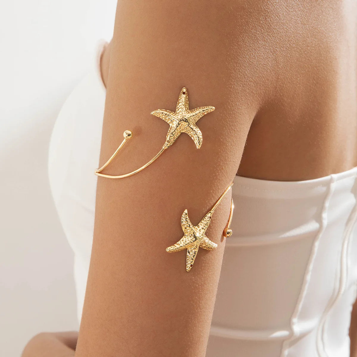 Pulsera de brazo boho para mujer - cadena de bíceps estrella de mar dorada
